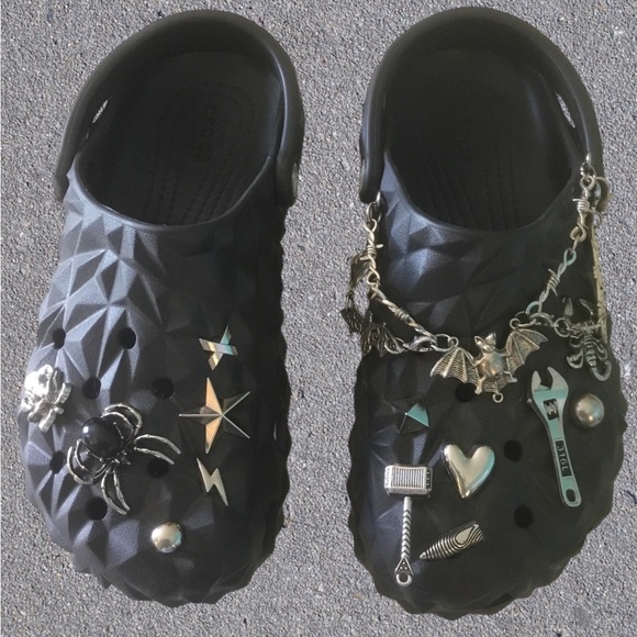 CROCS Black Sandals with Metallic Embellishments🖤 - Picture 1 of 10